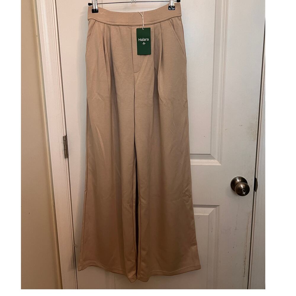Halara High Waisted Side Pocket Work Wide leg Pants Beige S Athleisure Comfort - Picture 1 of 7